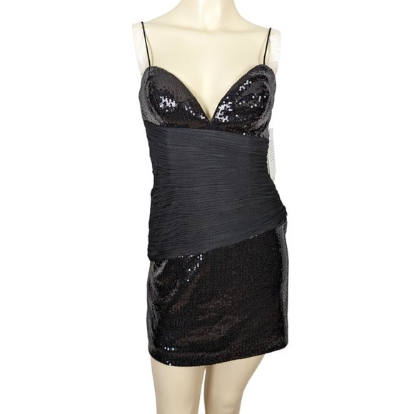 BASIX II Spaghetti strap beaded black‎ mini cocktail party formal dress NEW - Picture 1 of 8